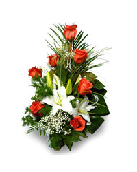 bouquet of orange roses and lilies