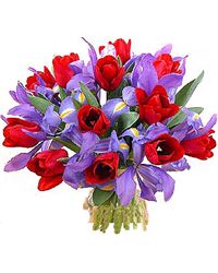 bouquet of tulips and irises